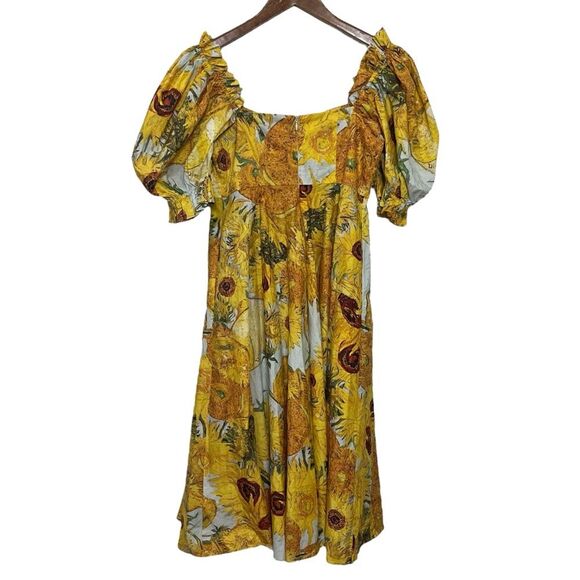 Selkie Tea Rose Dress Women’s Small Yellow Sunflower Cotton Puff Sleeve Midi - Picture 8 of 15